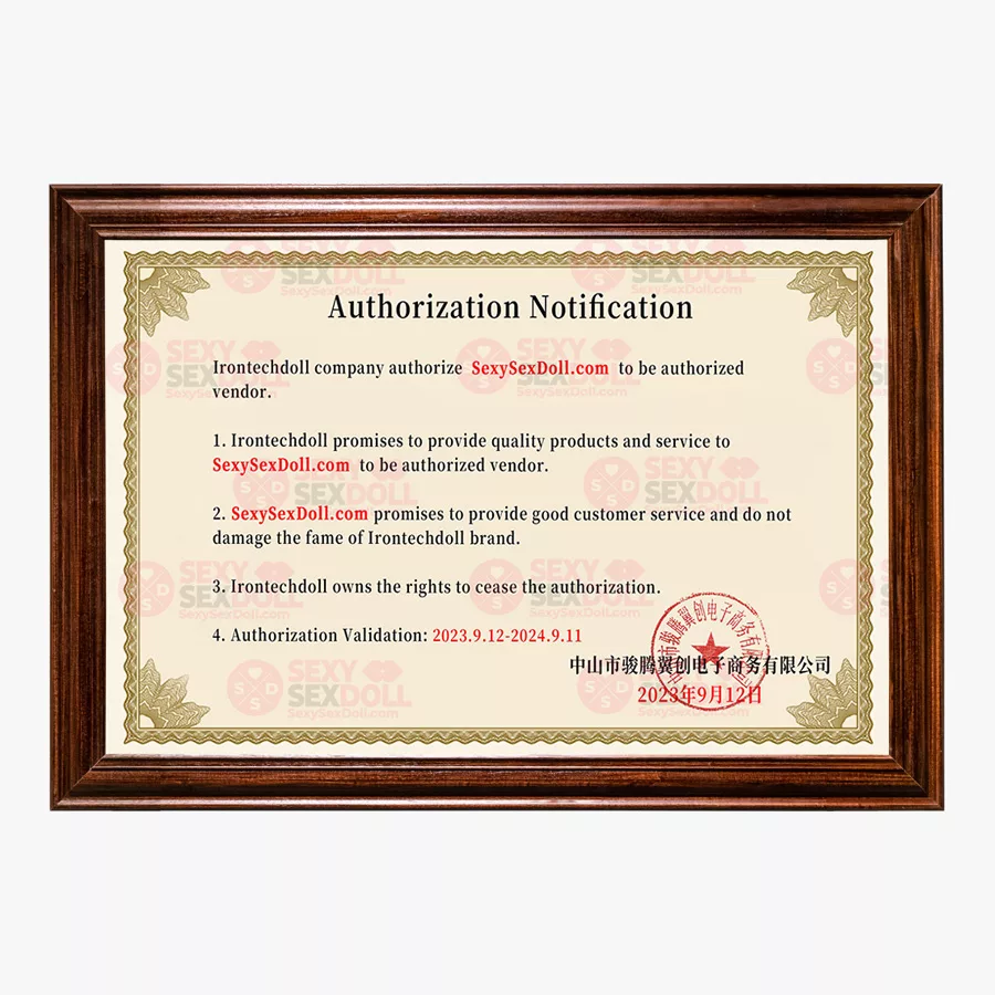 Irontech-Doll-Certificate-of-Reseller-Authorization-for-SexySexDoll